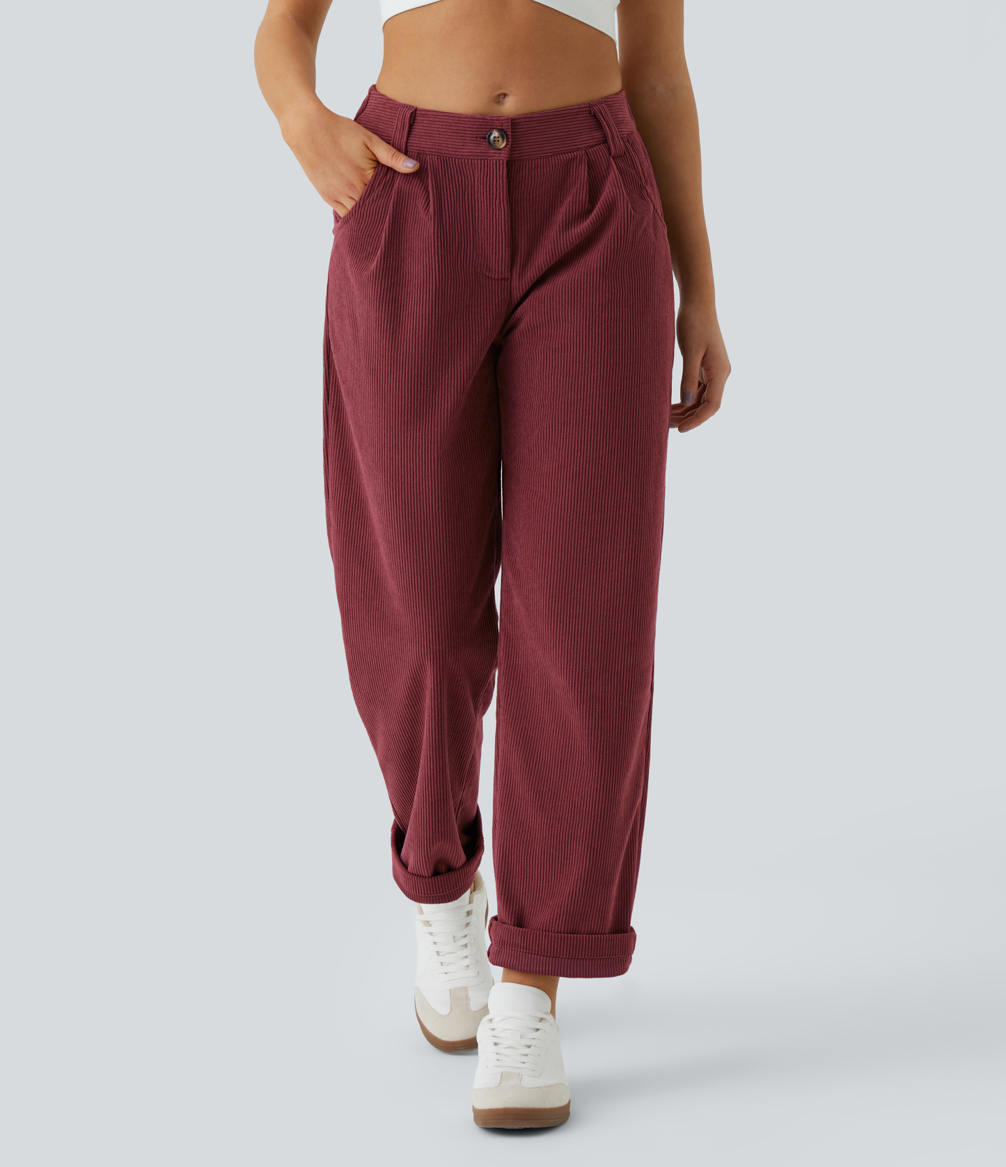 Mid Rise Zipper Pocket Corduroy Casual Pants