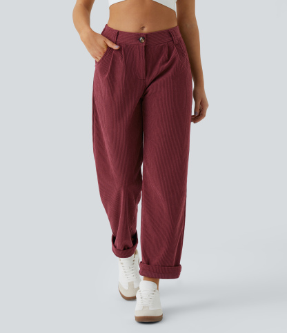 Mid Rise Zipper Pocket Corduroy Casual Pants