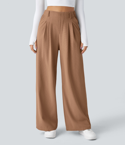 High Waisted Pocket Wide Leg Waffle Work Pants