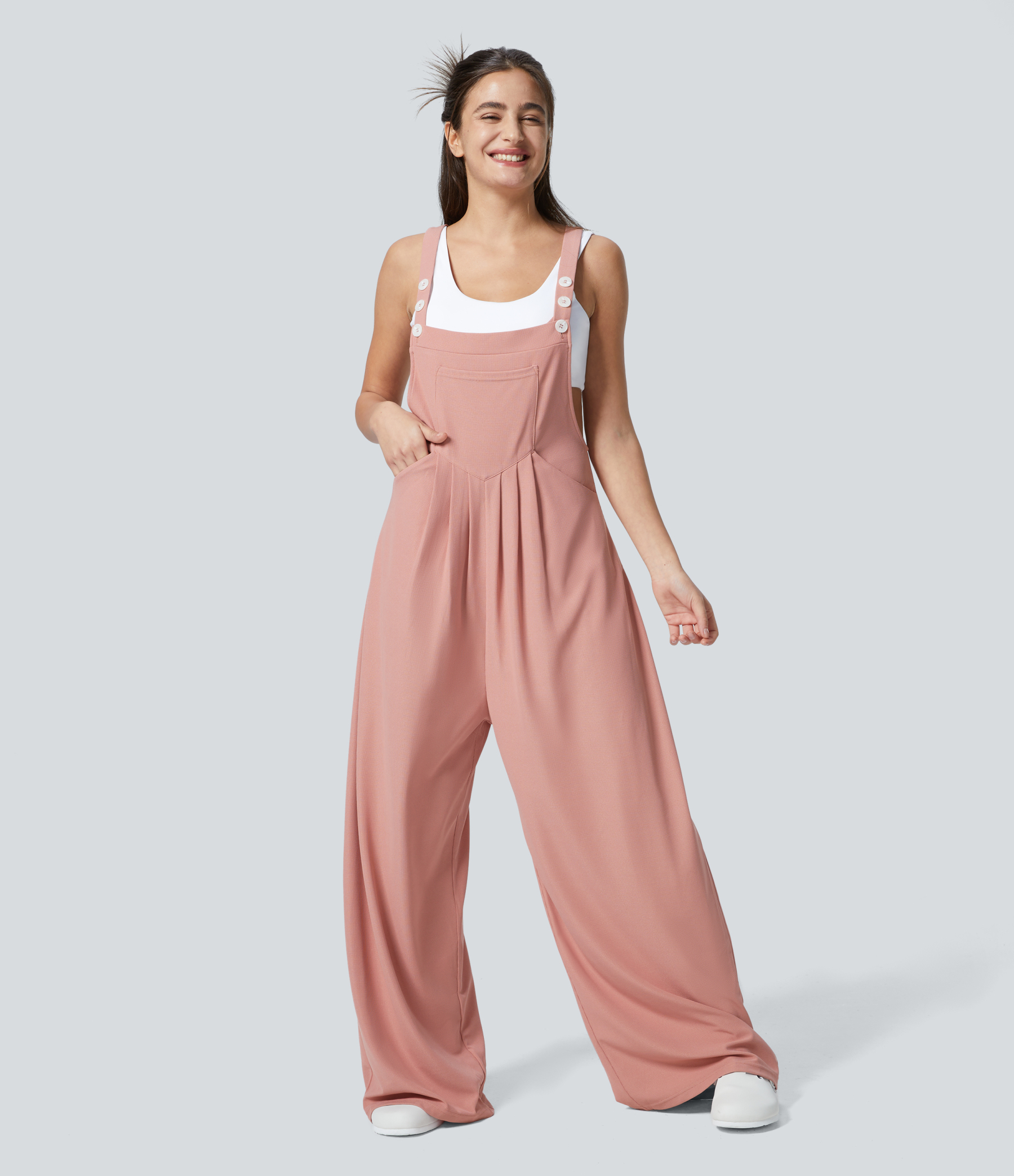 Pockets Waffle Casual Overalls