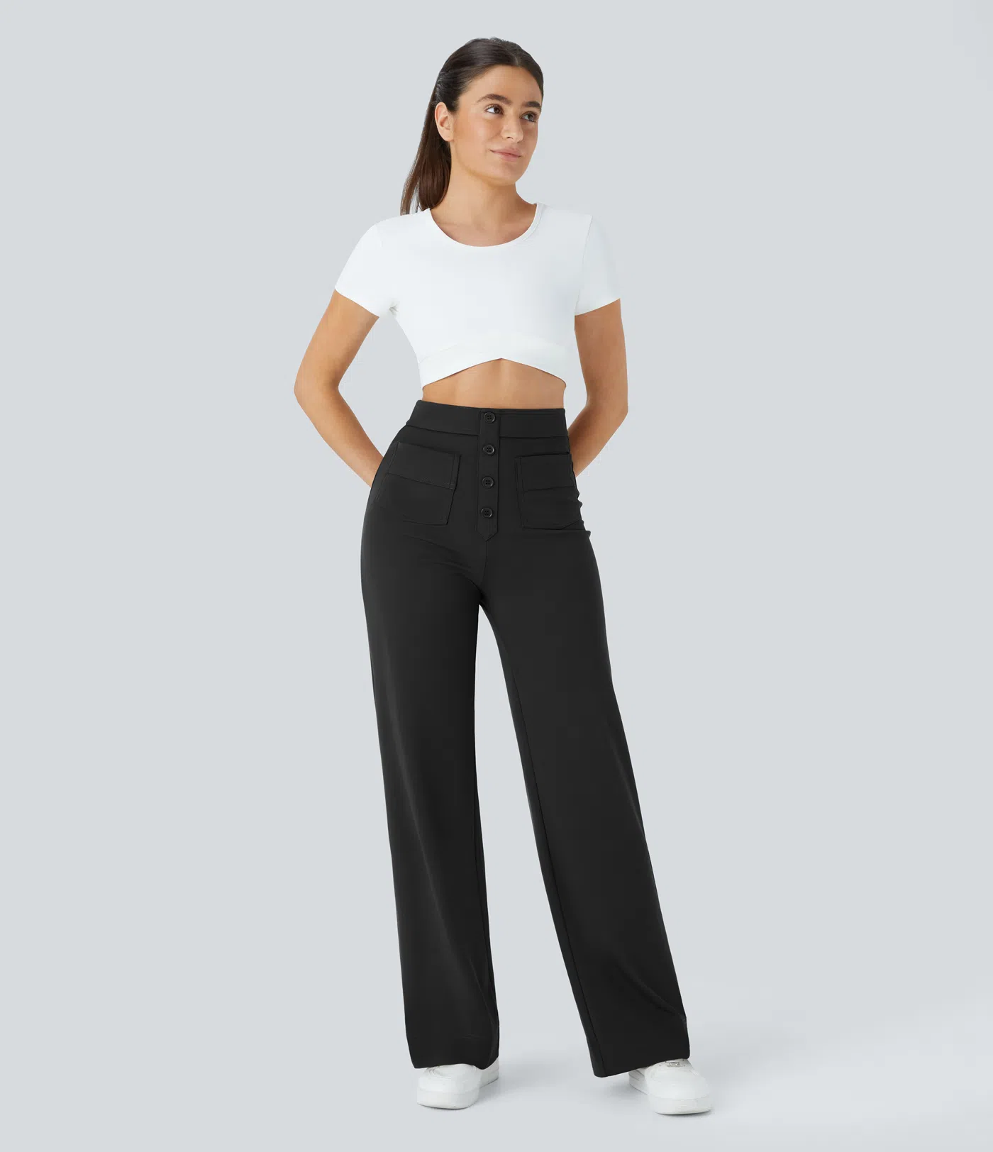 DayStretch High Waisted Pockets Straight Leg Casual Pants