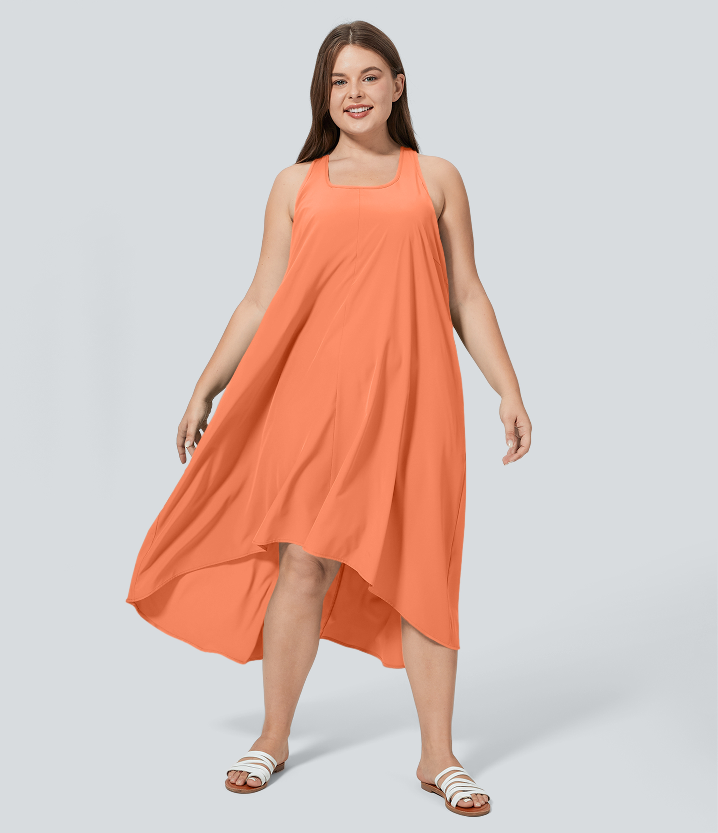 RacerPocket High Low Flowy Midi Quick Dry Casual Plus Size Dress