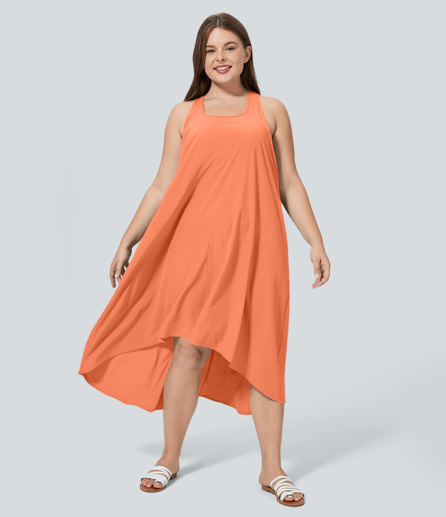 RacerPocket High Low Flowy Midi Quick Dry Casual Plus Size Dress