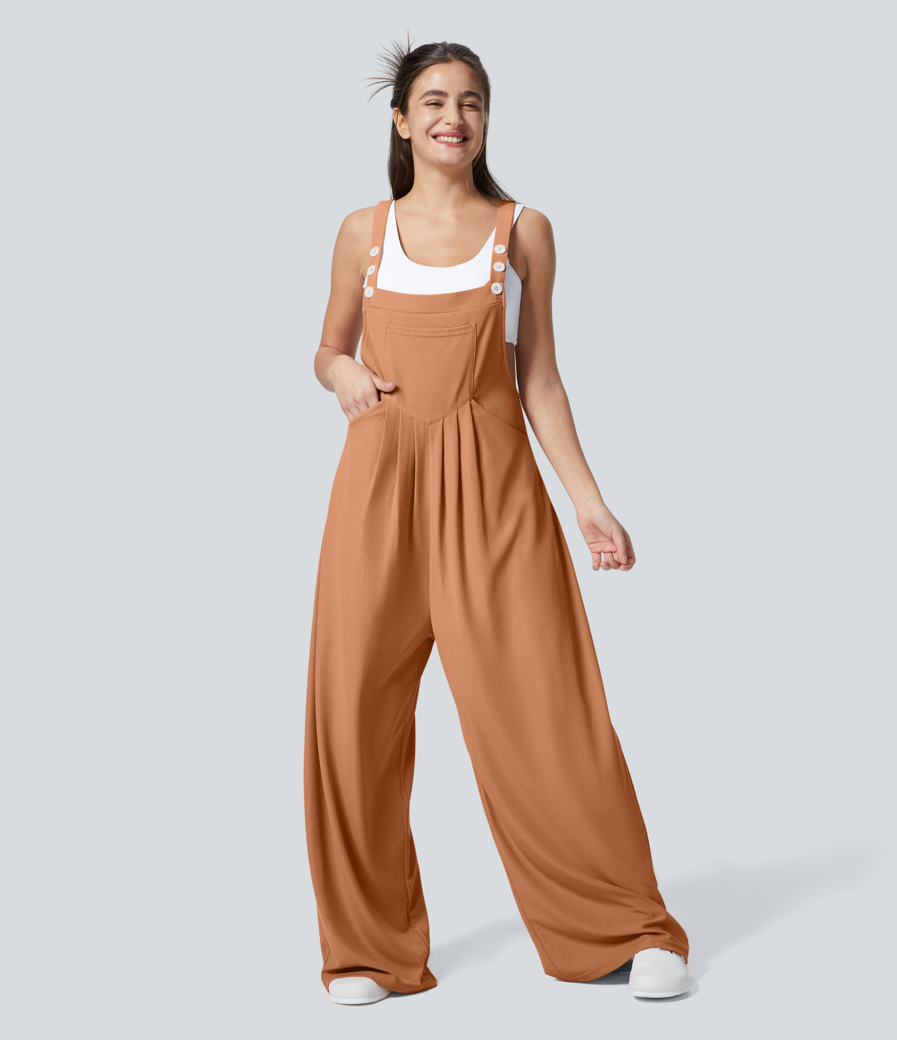 Pockets Waffle Casual Overalls