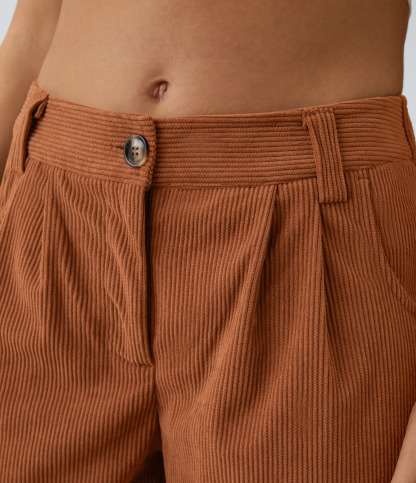 Mid Rise Zipper Pocket Corduroy Casual Pants