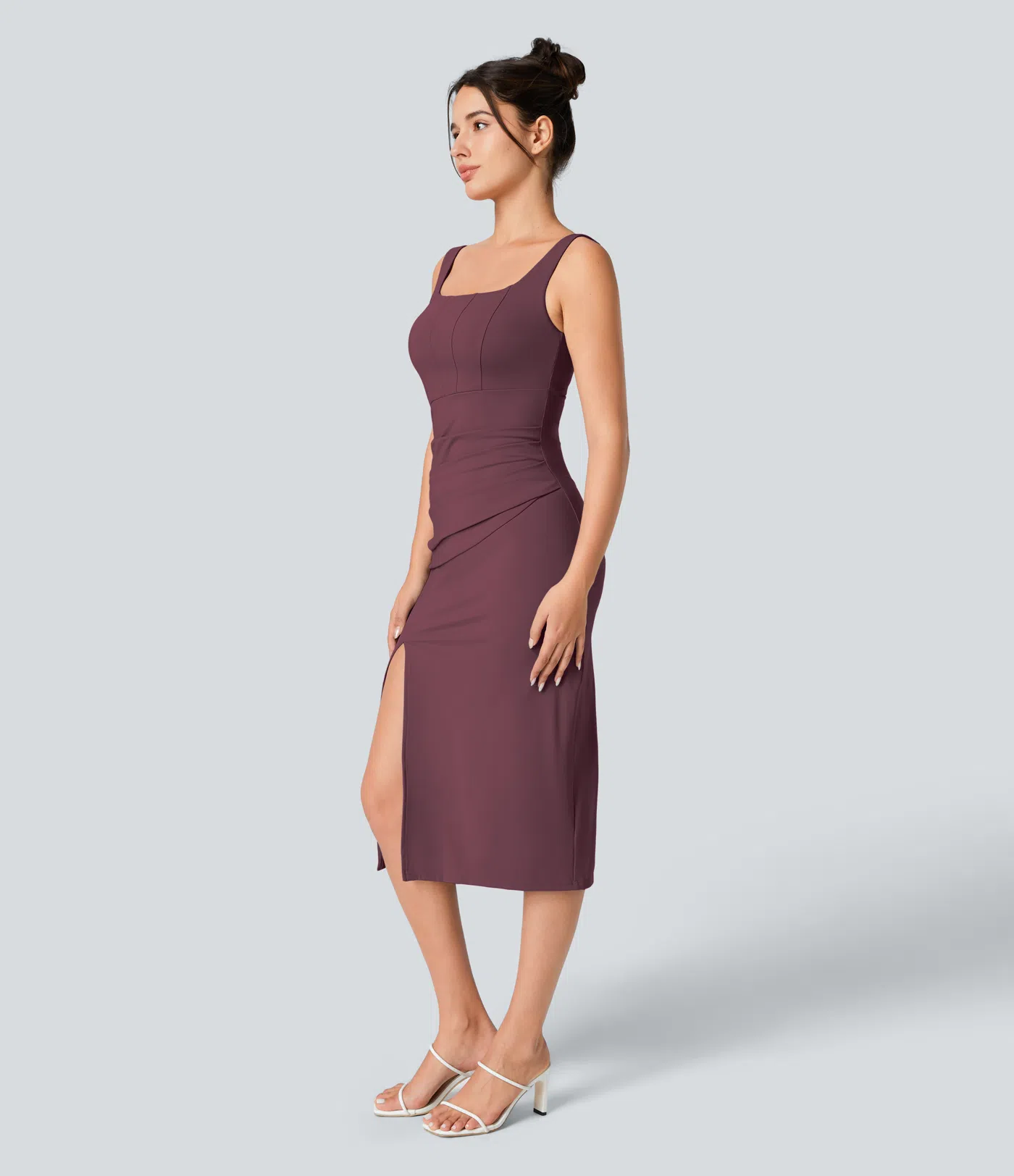 V-neck Short-sleeve Pocket Lace-up Back Quick-drying Mid-length Casual Dress-extended