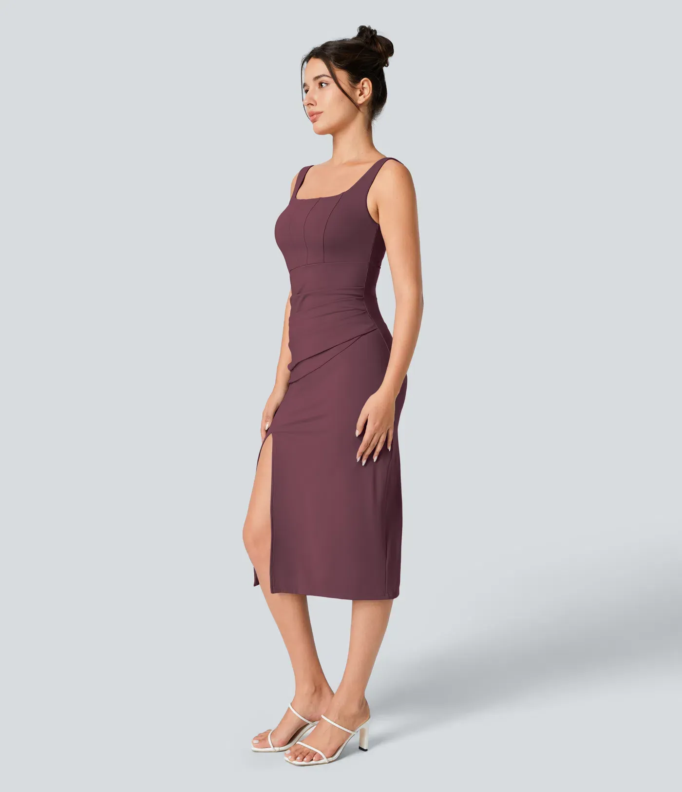 V-neck Short-sleeve Pocket Lace-up Back Quick-drying Mid-length Casual Dress-extended