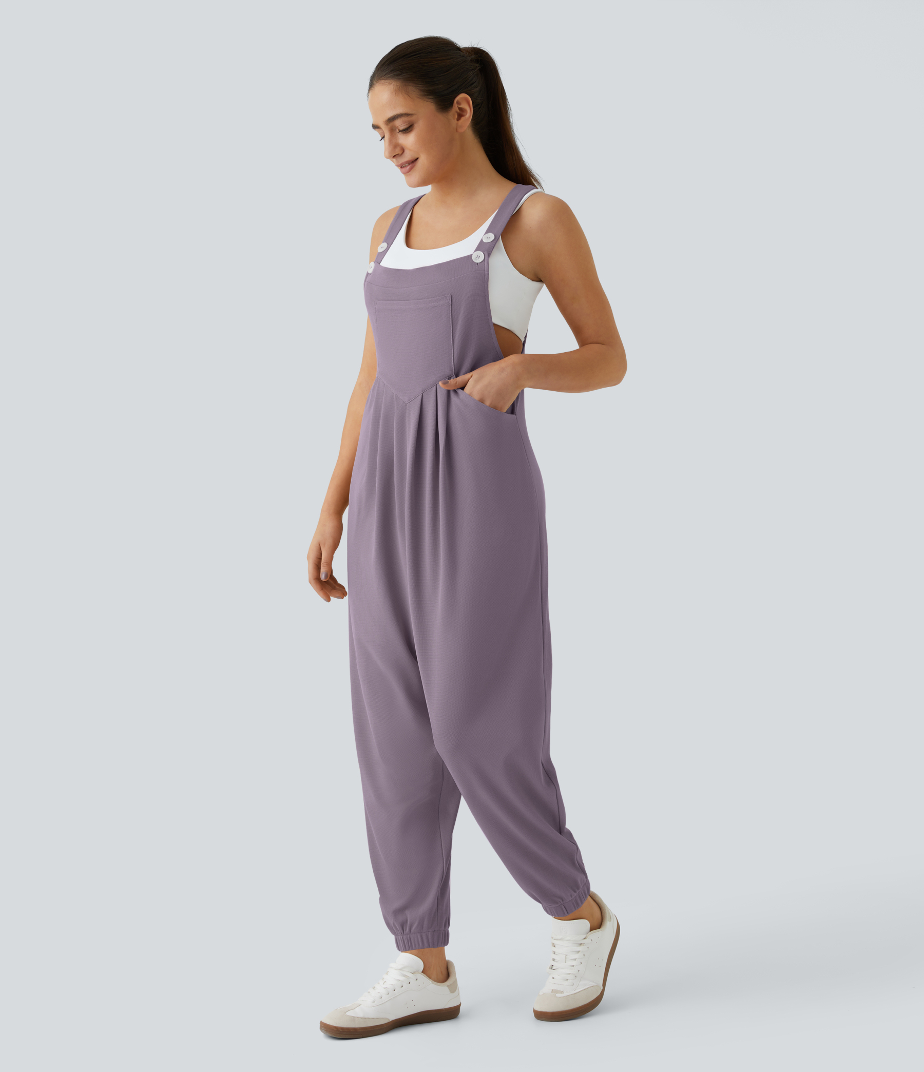 Pockets Waffle Casual Jogger Overalls