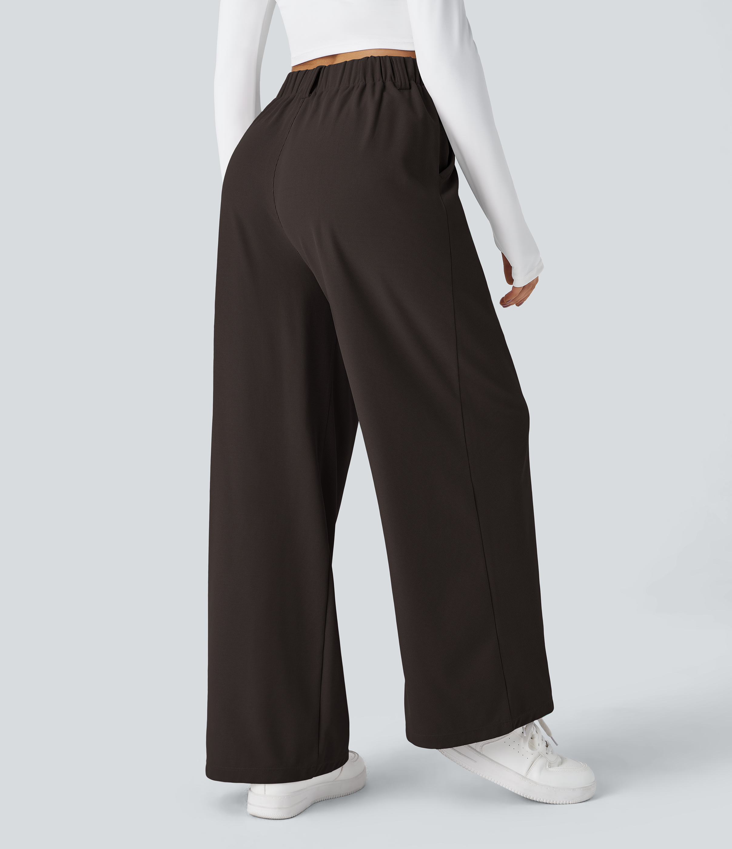 High Waisted Pocket Wide Leg Waffle Work Pants