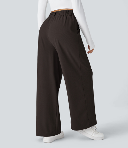 High Waisted Pocket Wide Leg Waffle Work Pants