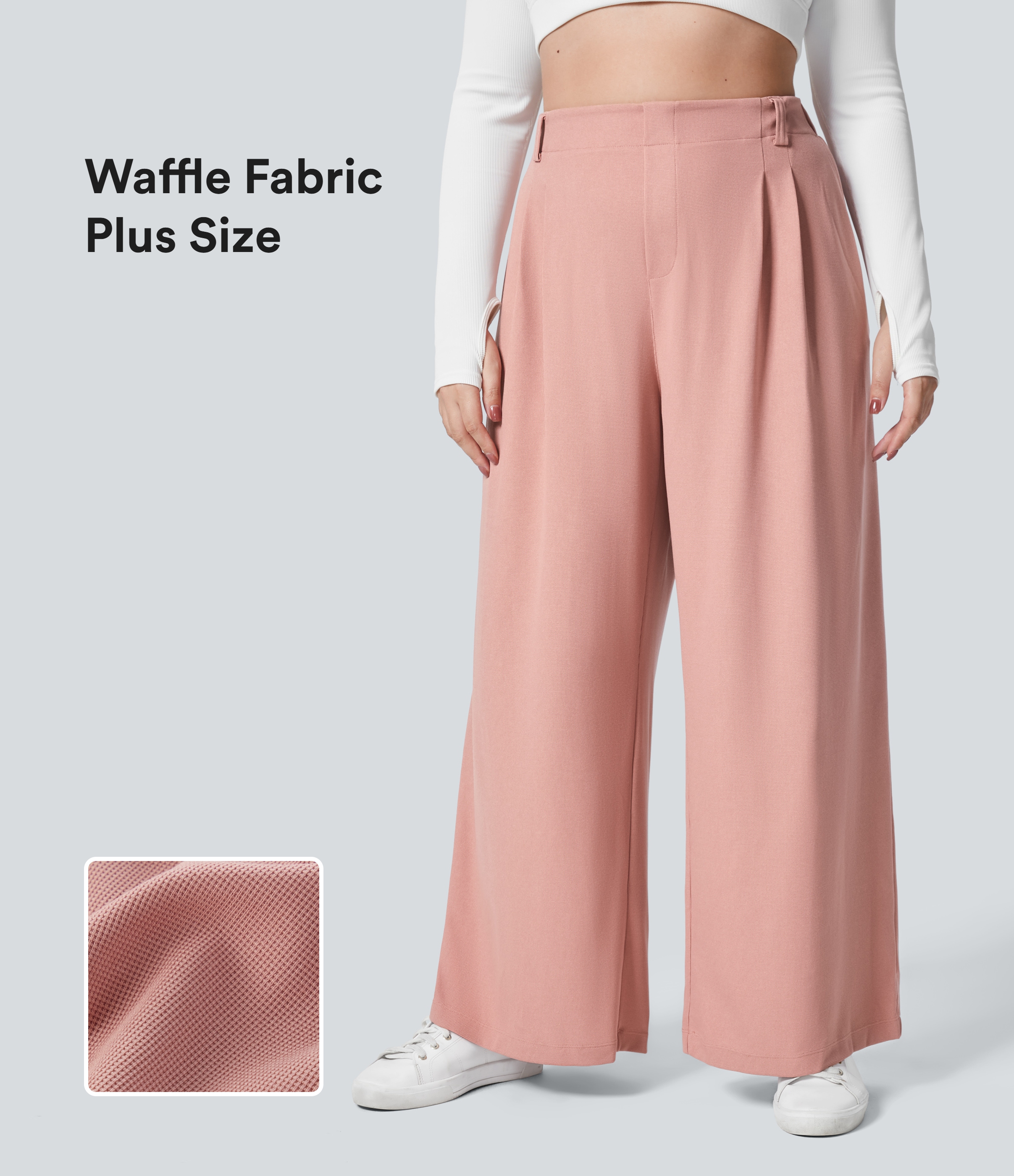 High Waisted Pocket Wide Leg Waffle Work Plus Size Pants