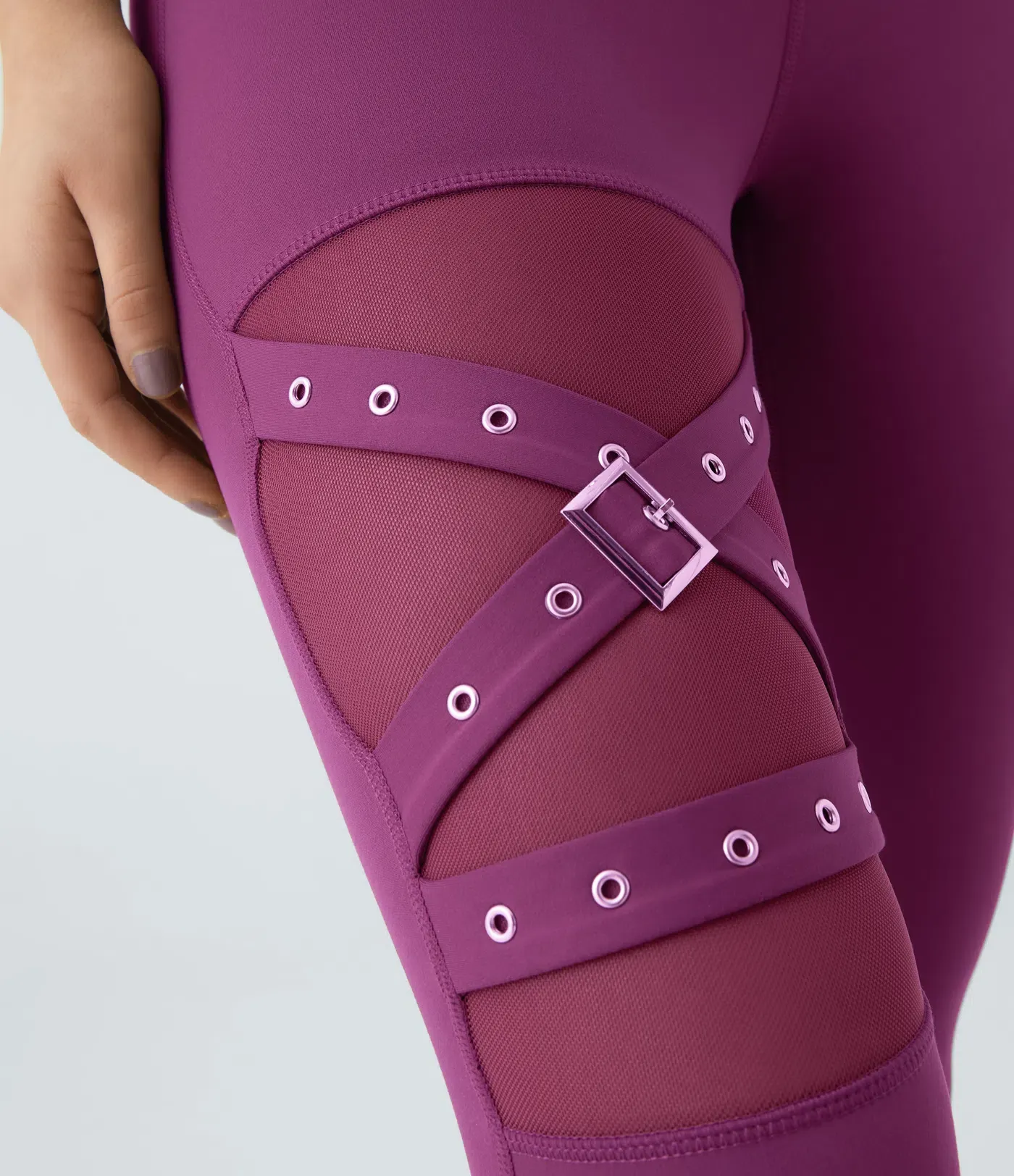 DayStretch High Waisted Crossover Contrast Mesh Decorative Buckle Yoga Leggings