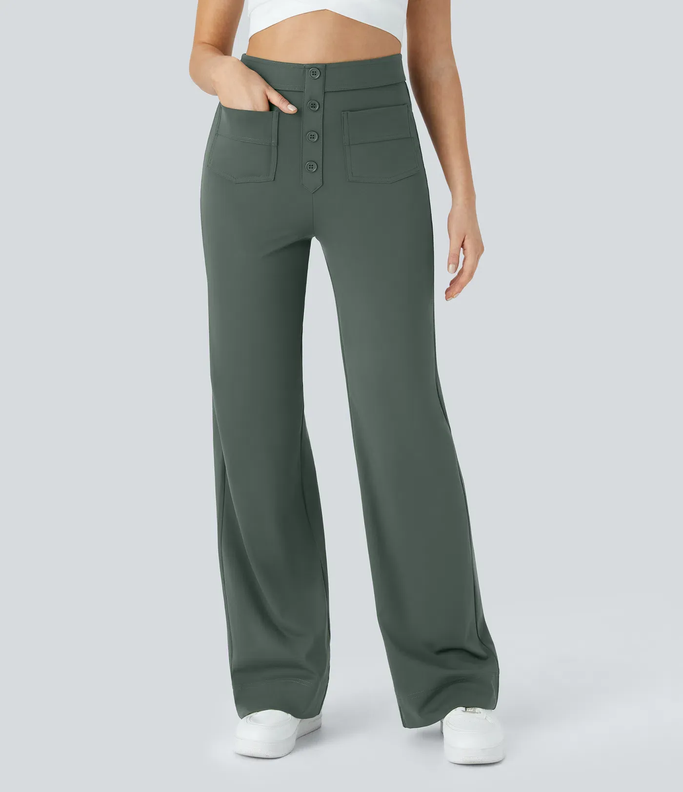 DayStretch High Waisted Pockets Straight Leg Casual Pants