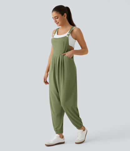 Pockets Waffle Casual Jogger Overalls