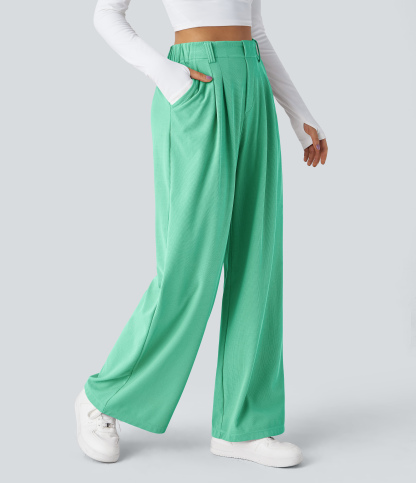 High Waisted Pocket Wide Leg Waffle Work Pants