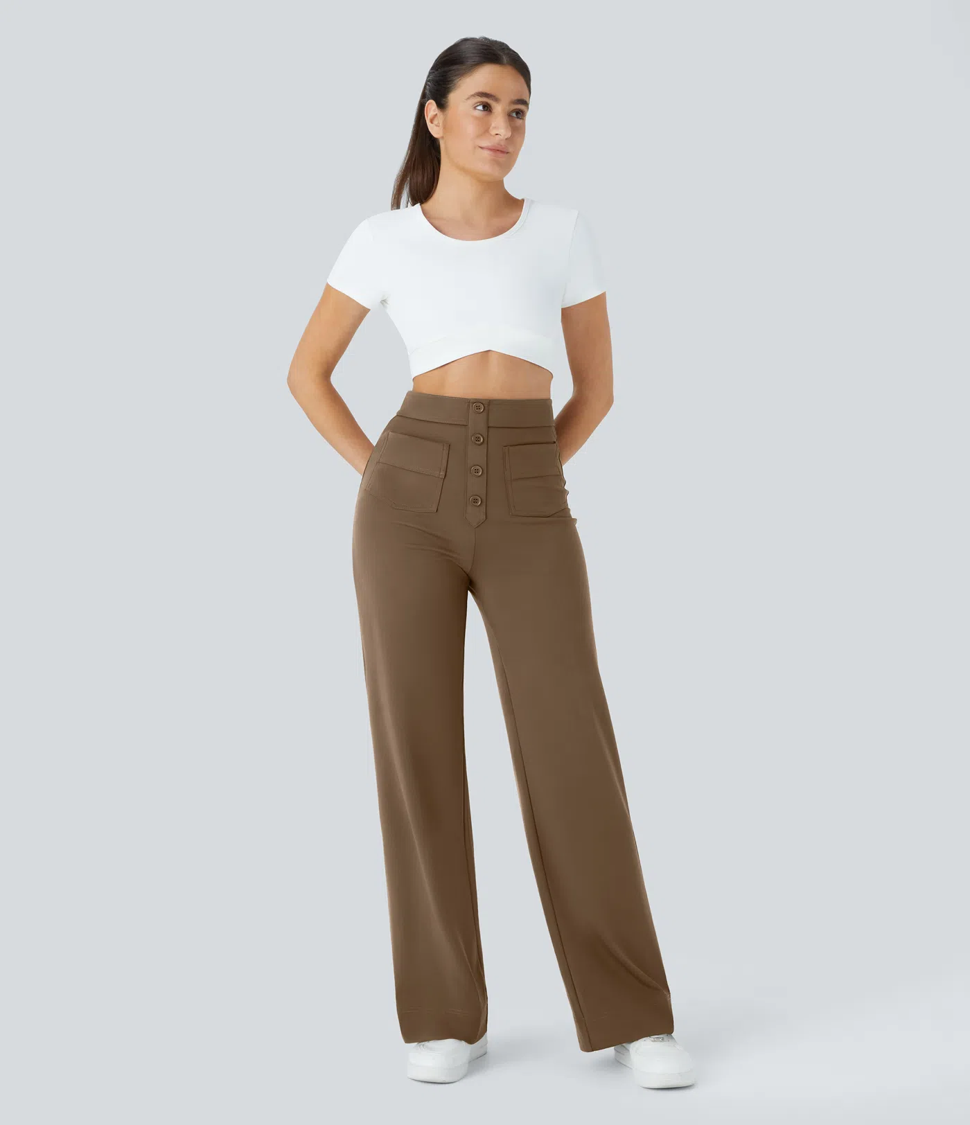 DayStretch High Waisted Pockets Straight Leg Casual Pants