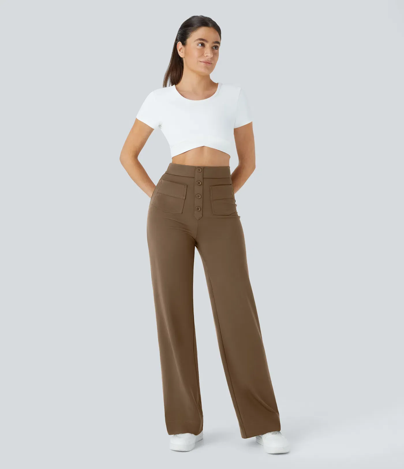 DayStretch High Waisted Pockets Straight Leg Casual Pants