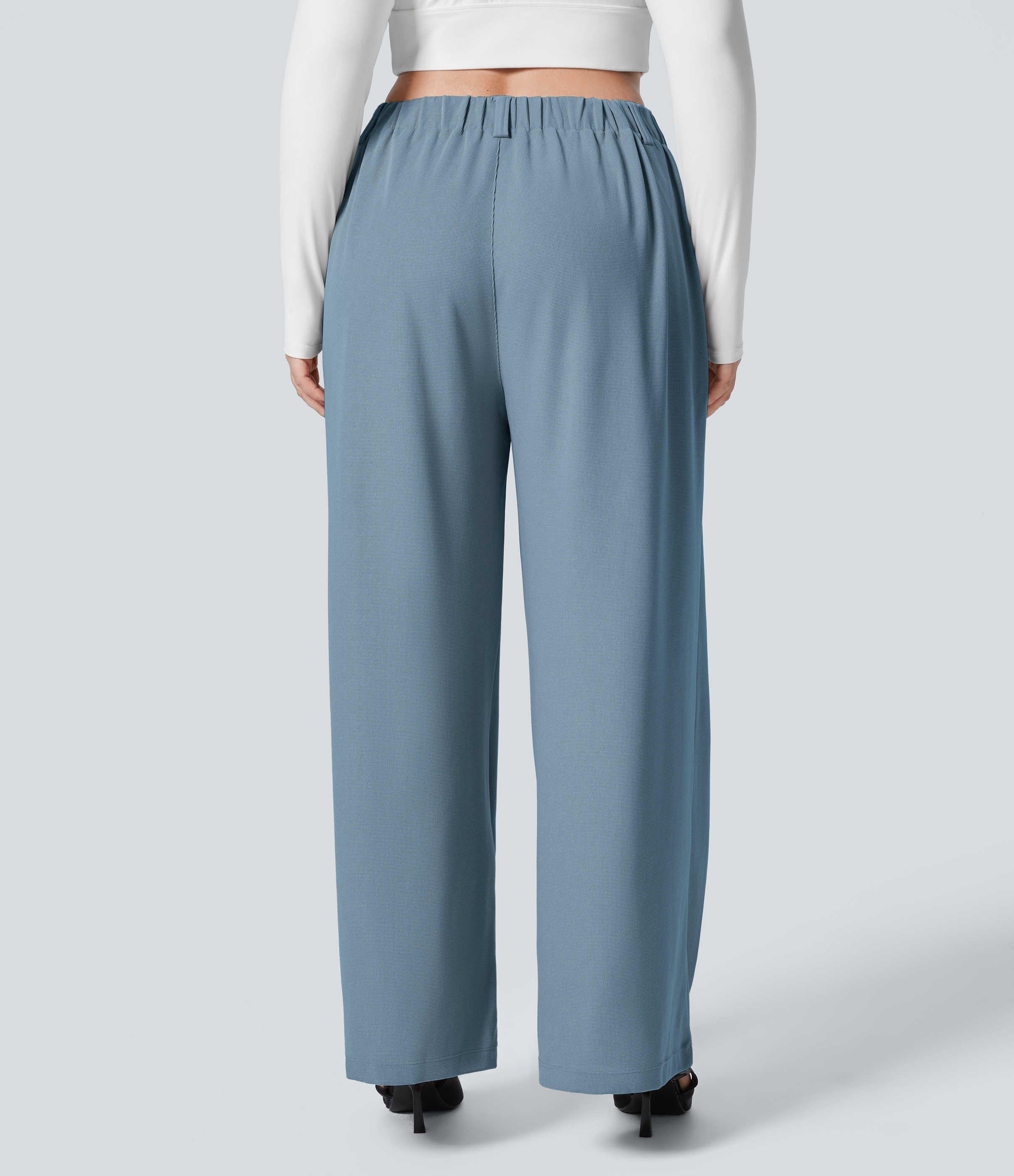 High Waisted Pocket Wide Leg Waffle Work Plus Size Pants