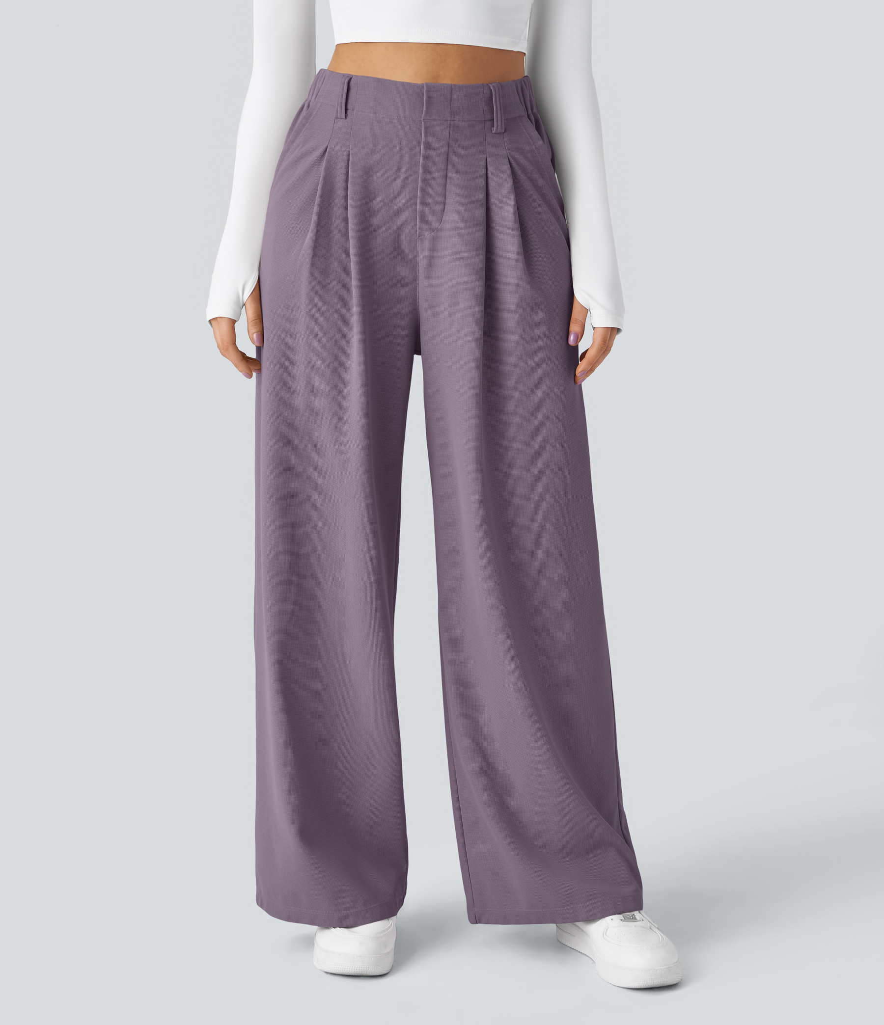 High Waisted Pocket Wide Leg Waffle Work Pants