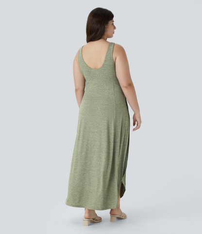 U Neck Flowy Maxi Casual Plus Size Tank Dress