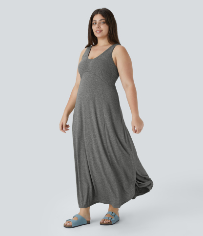 U Neck Flowy Maxi Casual Plus Size Tank Dress