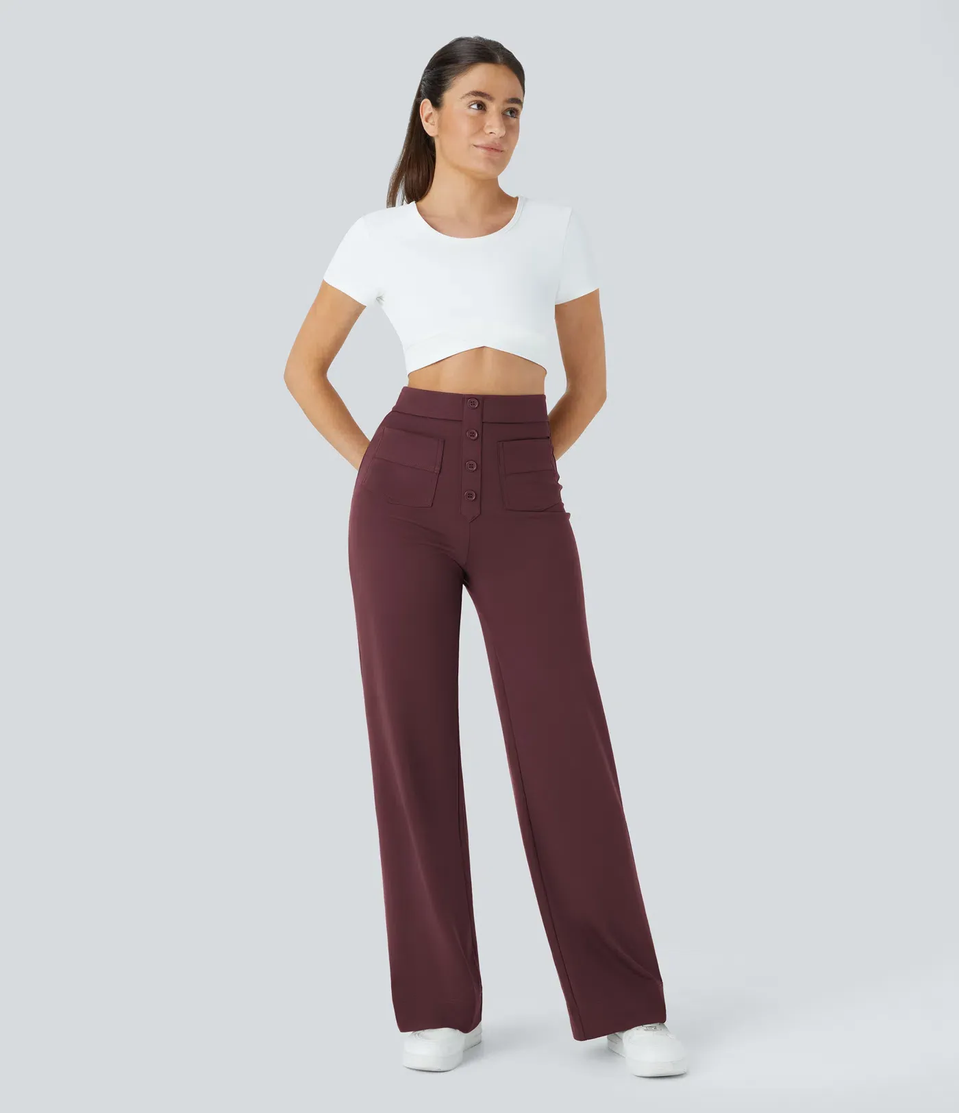 DayStretch High Waisted Pockets Straight Leg Casual Pants