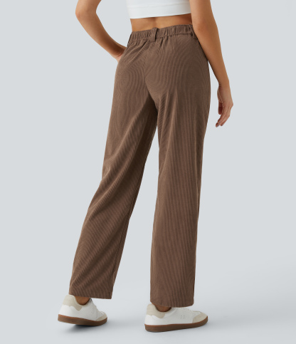 Mid Rise Zipper Pocket Corduroy Casual Pants