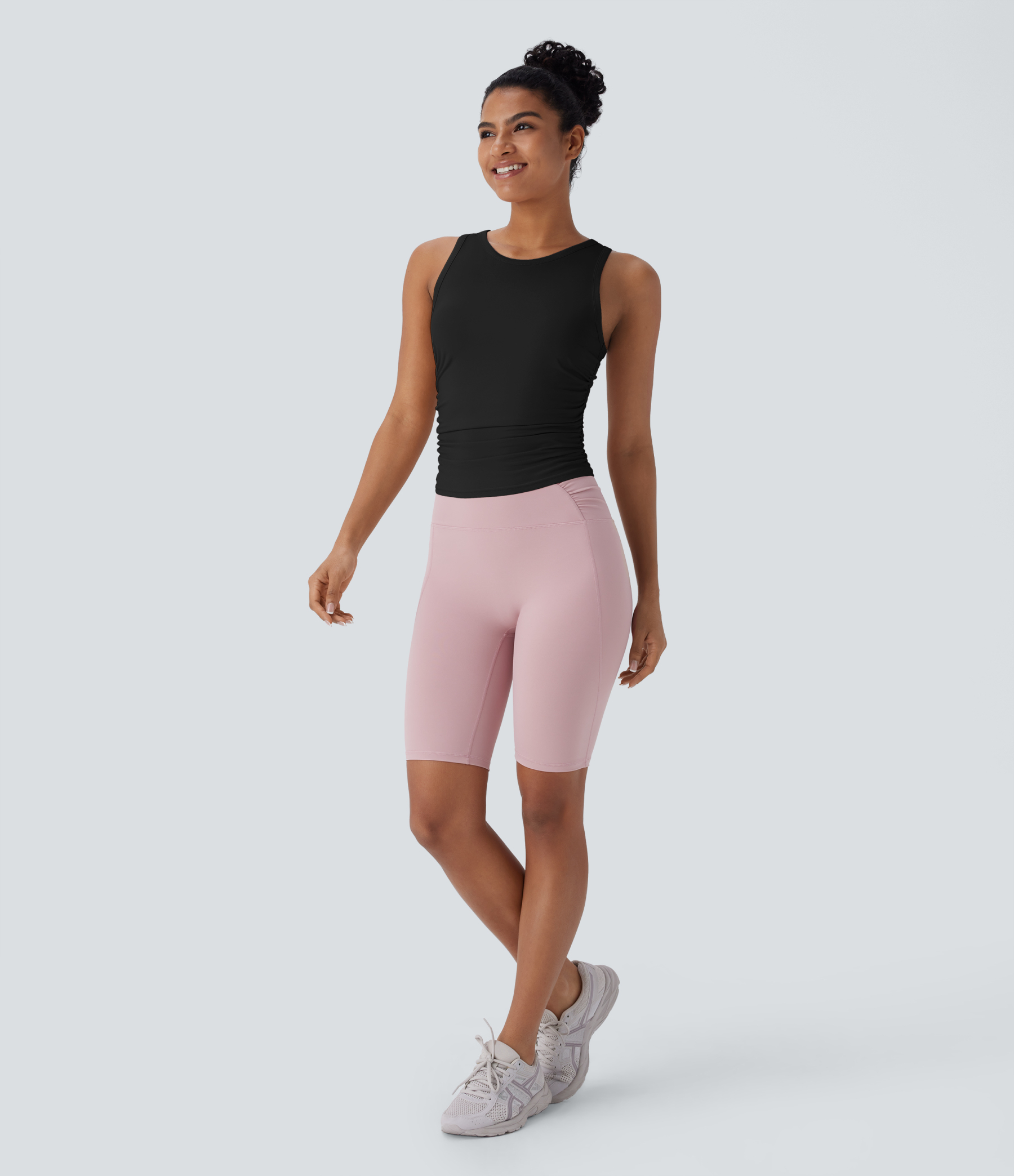 Round Neck Racerback Ruched Yoga Tank Top