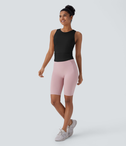 Round Neck Racerback Ruched Yoga Tank Top