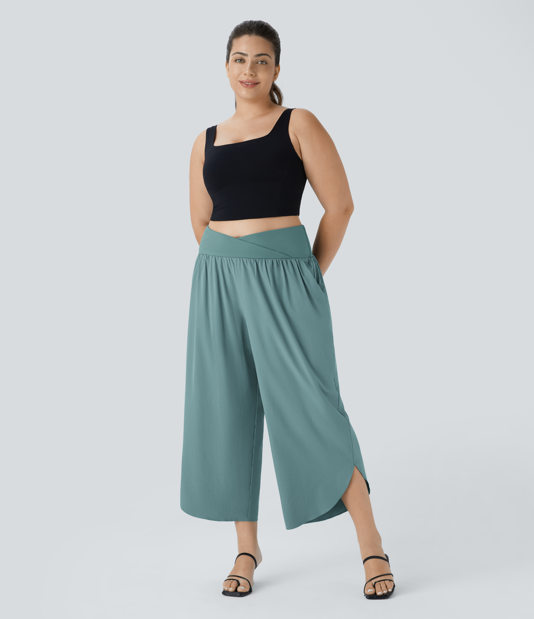 High Waisted Crossover Pocket Quick Dry Plus Size Pants