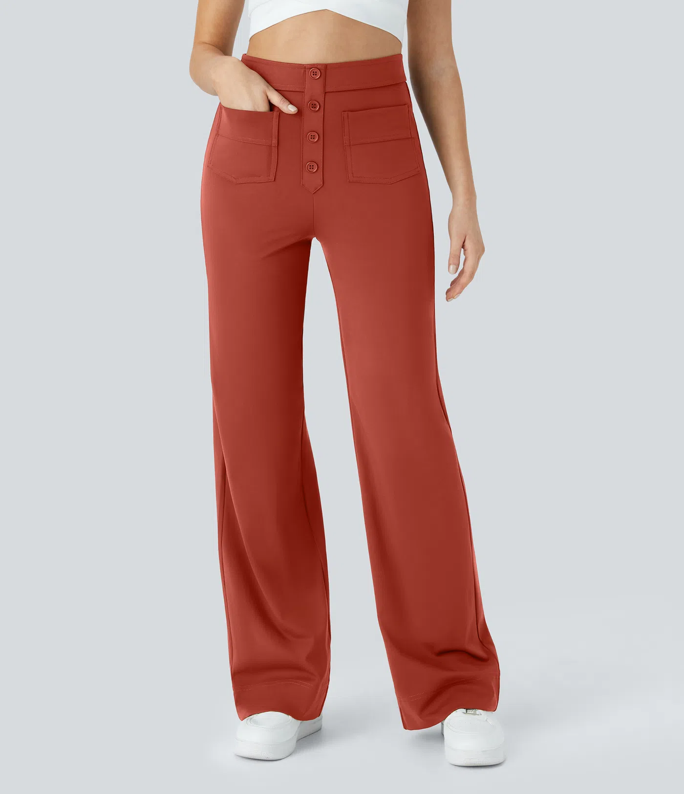 DayStretch High Waisted Pockets Straight Leg Casual Pants