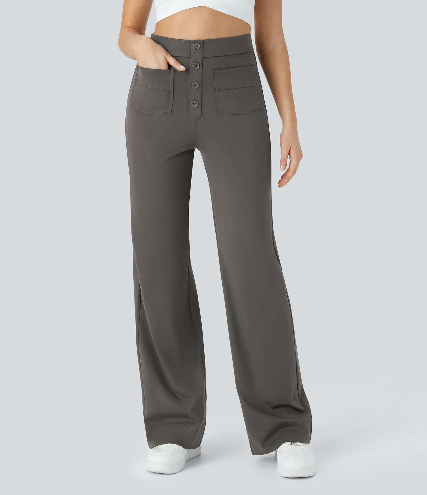 DayStretch High Waisted Pockets Straight Leg Casual Pants