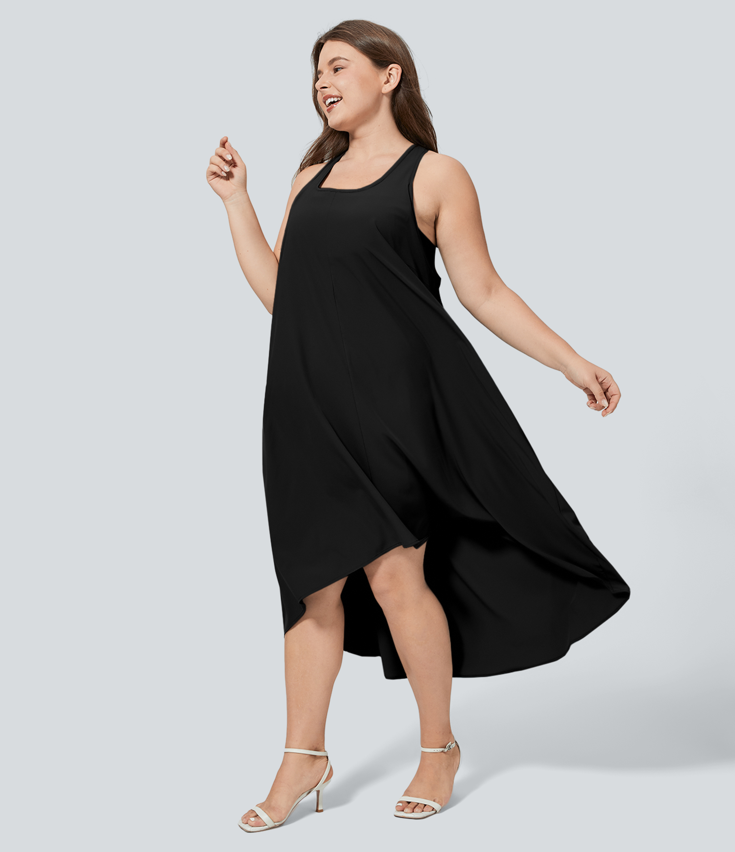 RacerPocket High Low Flowy Midi Quick Dry Casual Plus Size Dress