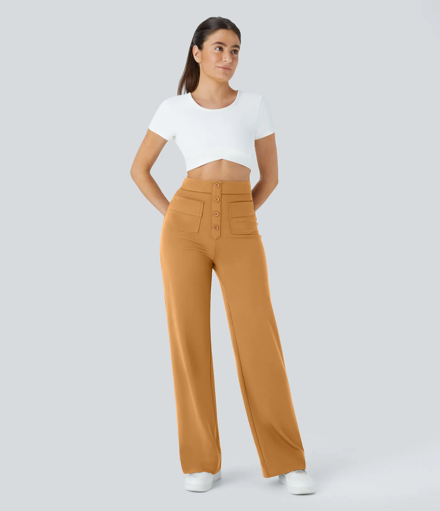 DayStretch High Waisted Pockets Straight Leg Casual Pants
