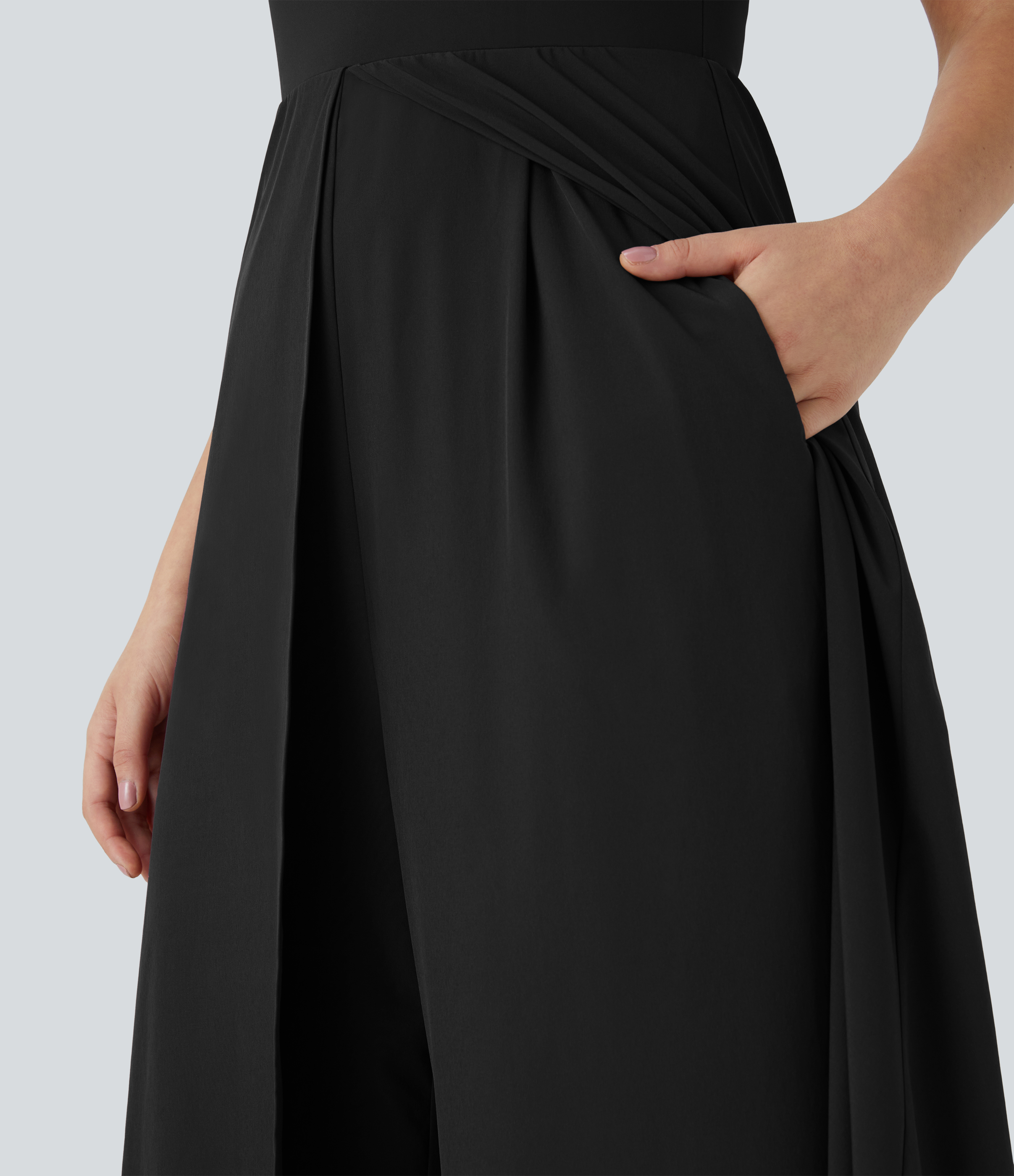 Zipper Sleeveless Pocket Contrast Quick Dry Jumpsuit