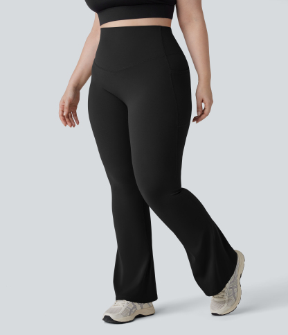 High Waisted Tummy Control Pocket Shaping Yoga Bootcut Plus Size Leggings