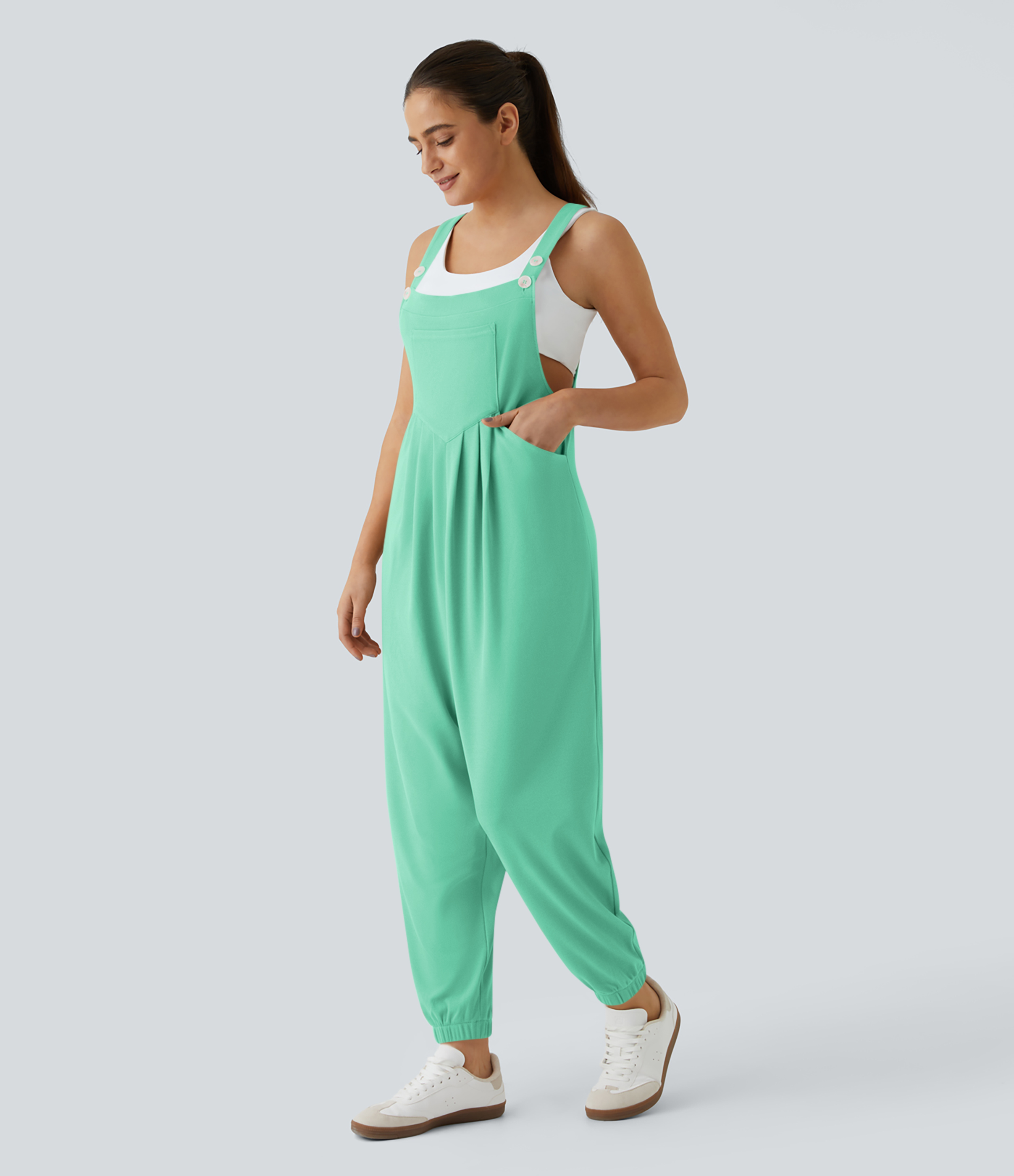 Pockets Waffle Casual Jogger Overalls