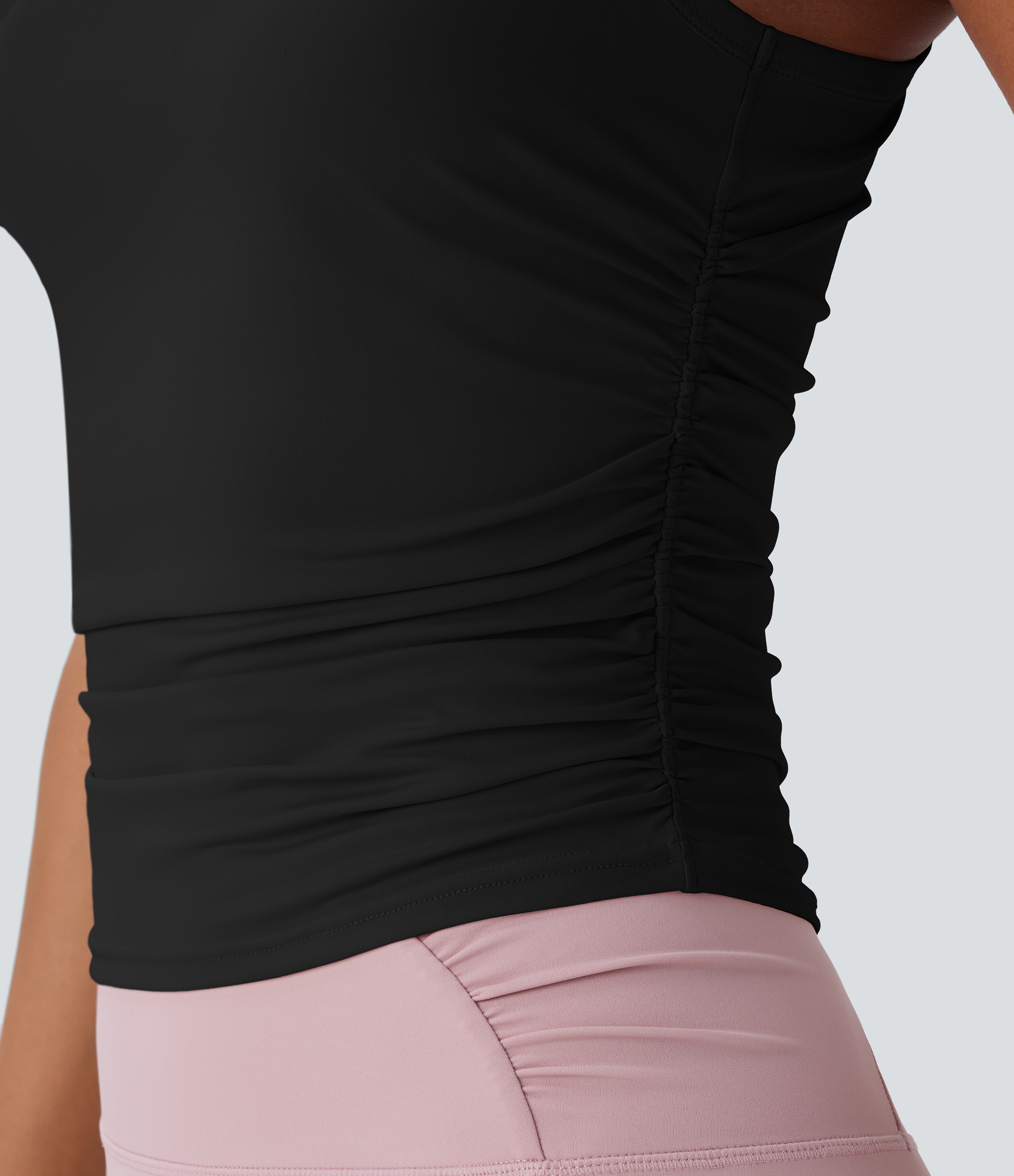 Round Neck Racerback Ruched Yoga Tank Top