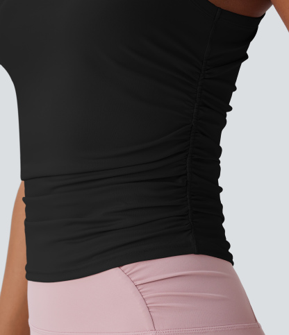 Round Neck Racerback Ruched Yoga Tank Top