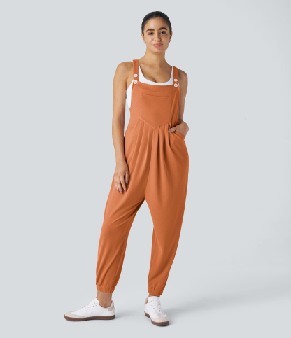 Pockets Waffle Casual Jogger Overalls