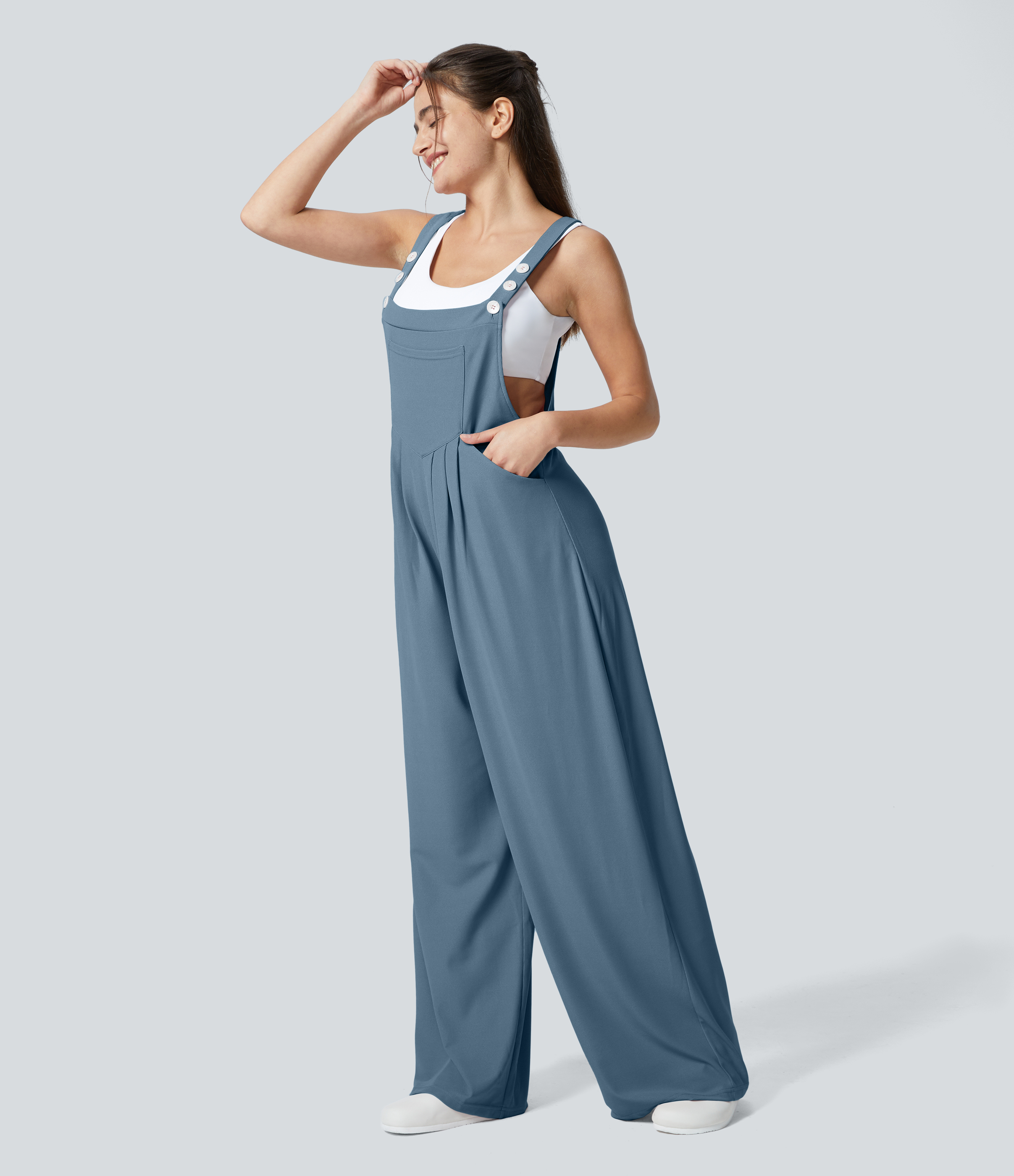 Pockets Waffle Casual Overalls