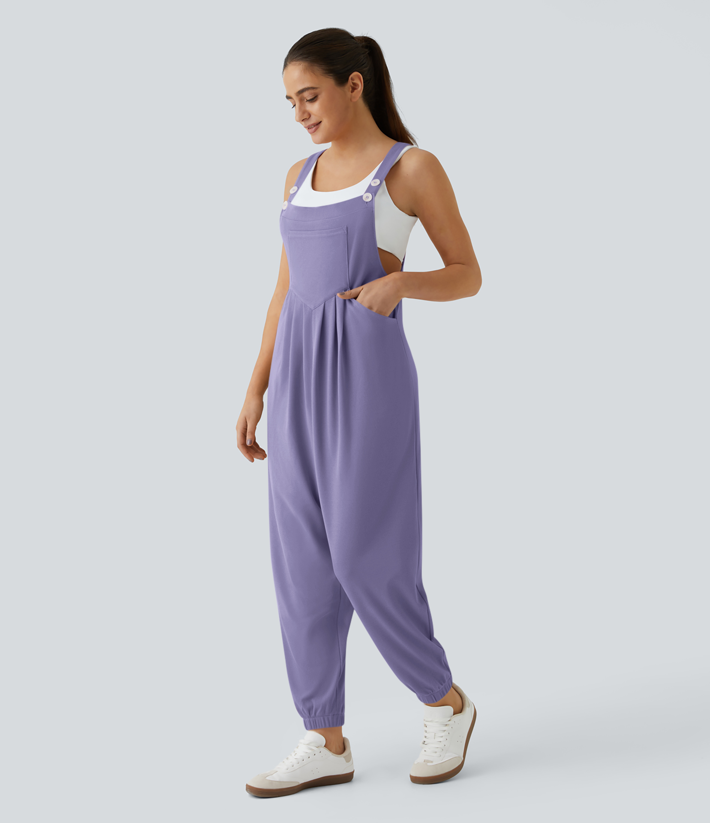 Pockets Waffle Casual Jogger Overalls