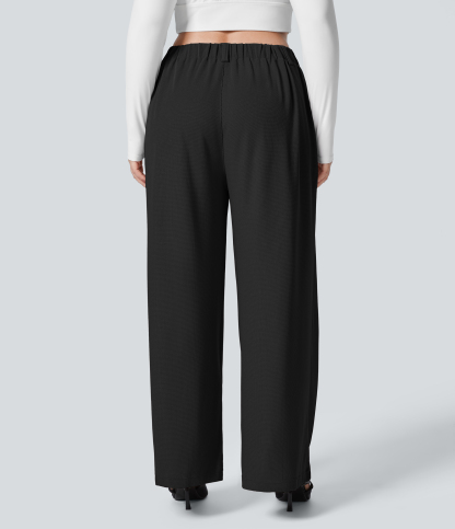 High Waisted Pocket Wide Leg Waffle Work Plus Size Pants