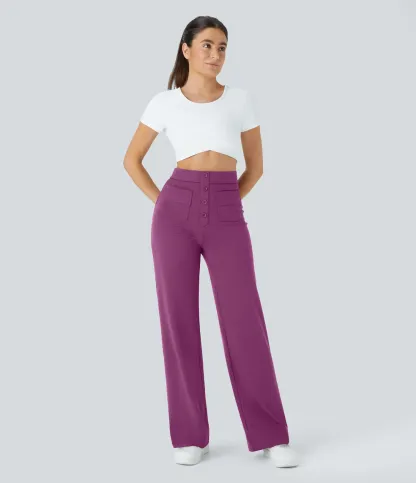 DayStretch High Waisted Pockets Straight Leg Casual Pants