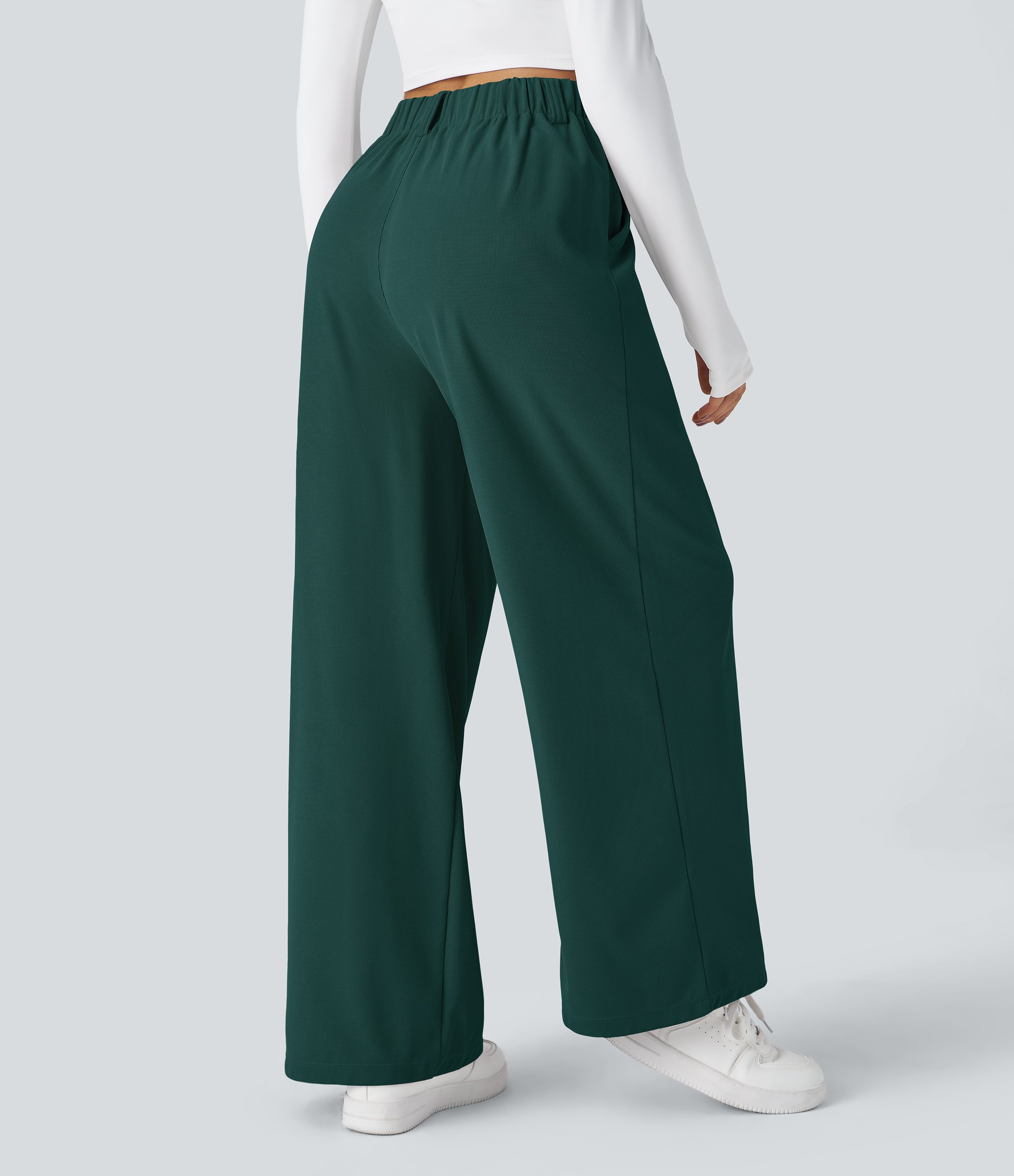 High Waisted Pocket Wide Leg Waffle Work Pants