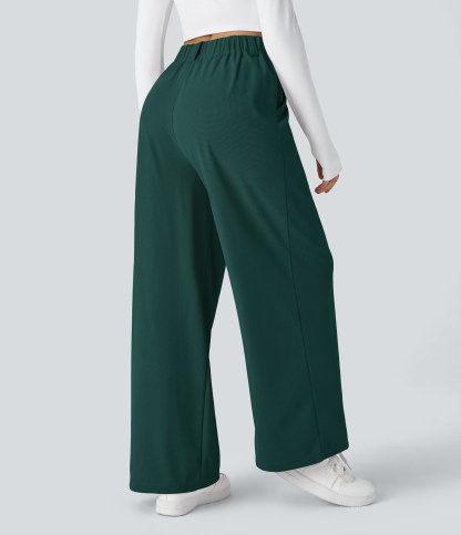 High Waisted Pocket Wide Leg Waffle Work Pants