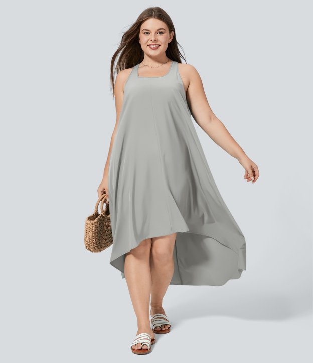 RacerPocket High Low Flowy Midi Quick Dry Casual Plus Size Dress