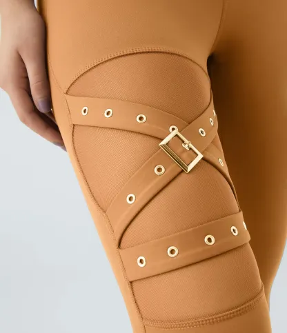 DayStretch High Waisted Crossover Contrast Mesh Decorative Buckle Yoga Leggings