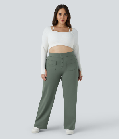 DayStretch High Waisted Pockets Straight Leg Casual Plus Size Pants