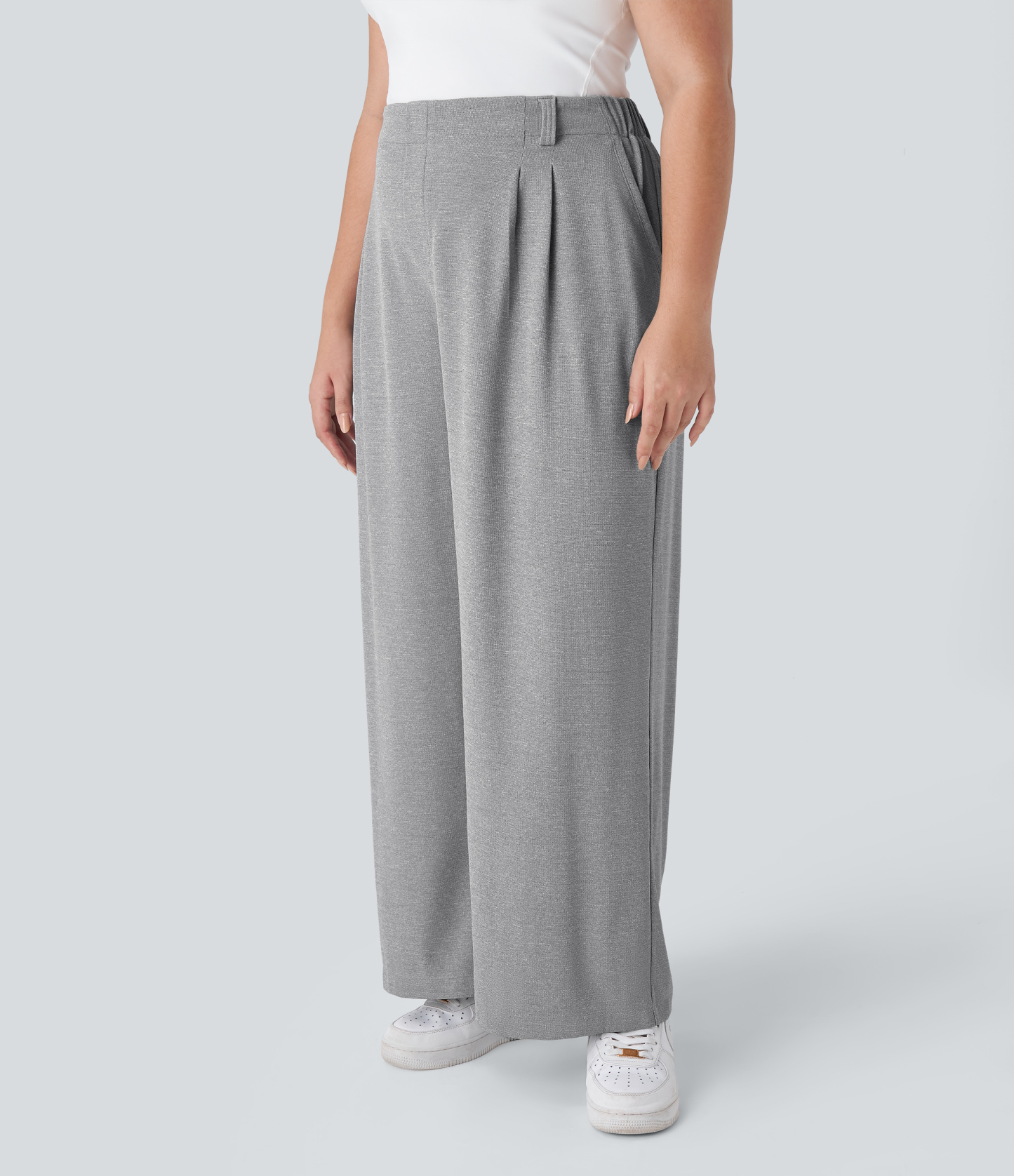 High Waisted Pocket Wide Leg Waffle Work Plus Size Pants